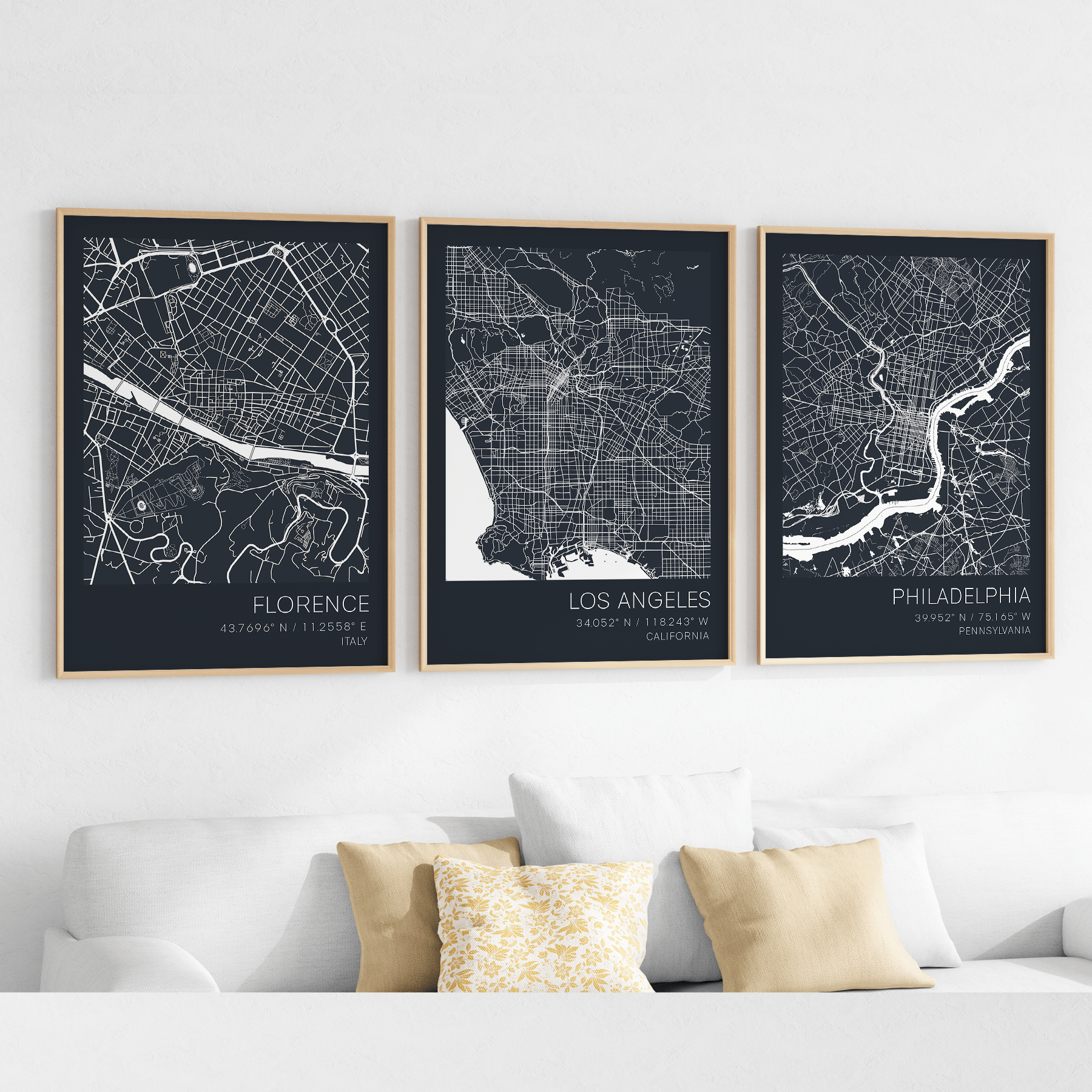 florence map print, los angeles map print, philadelphia map print, custom hometown map