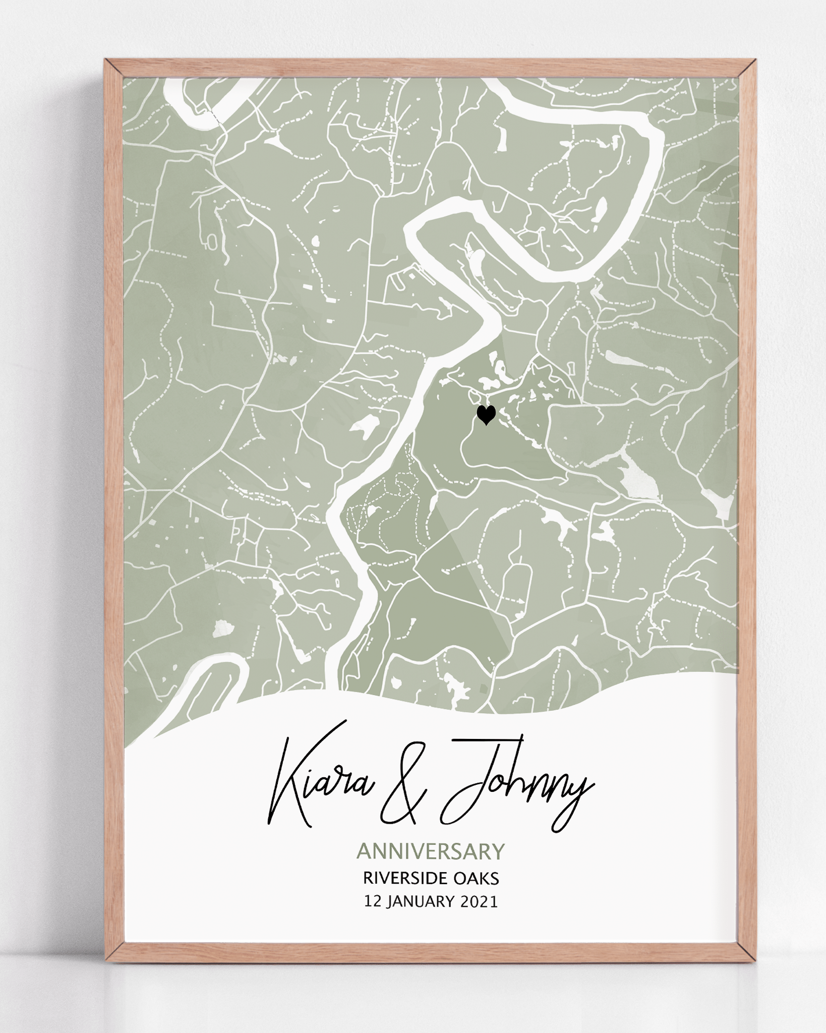 Anniversary gift framed print of custom location map