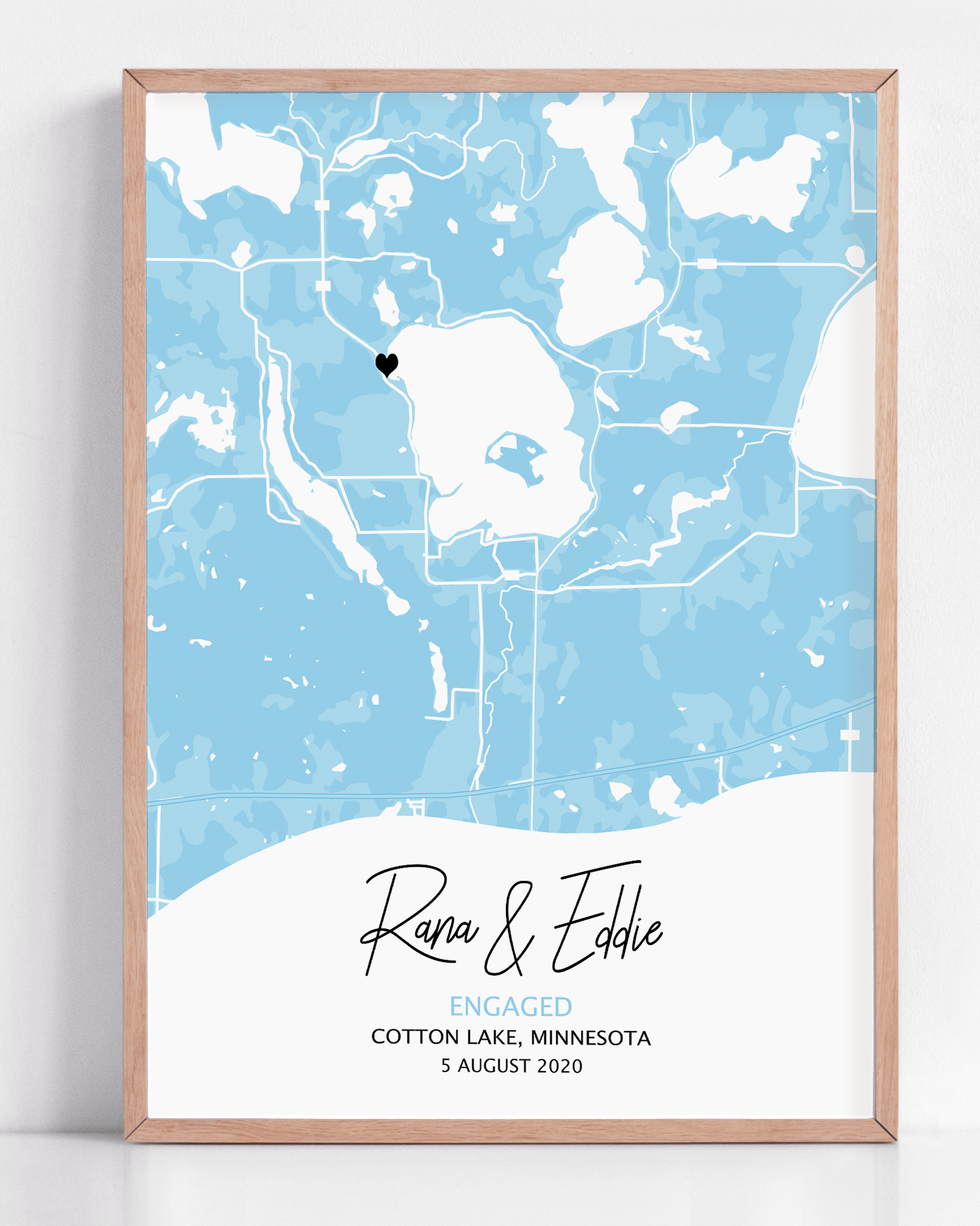 Anniversary gift framed print of custom location map