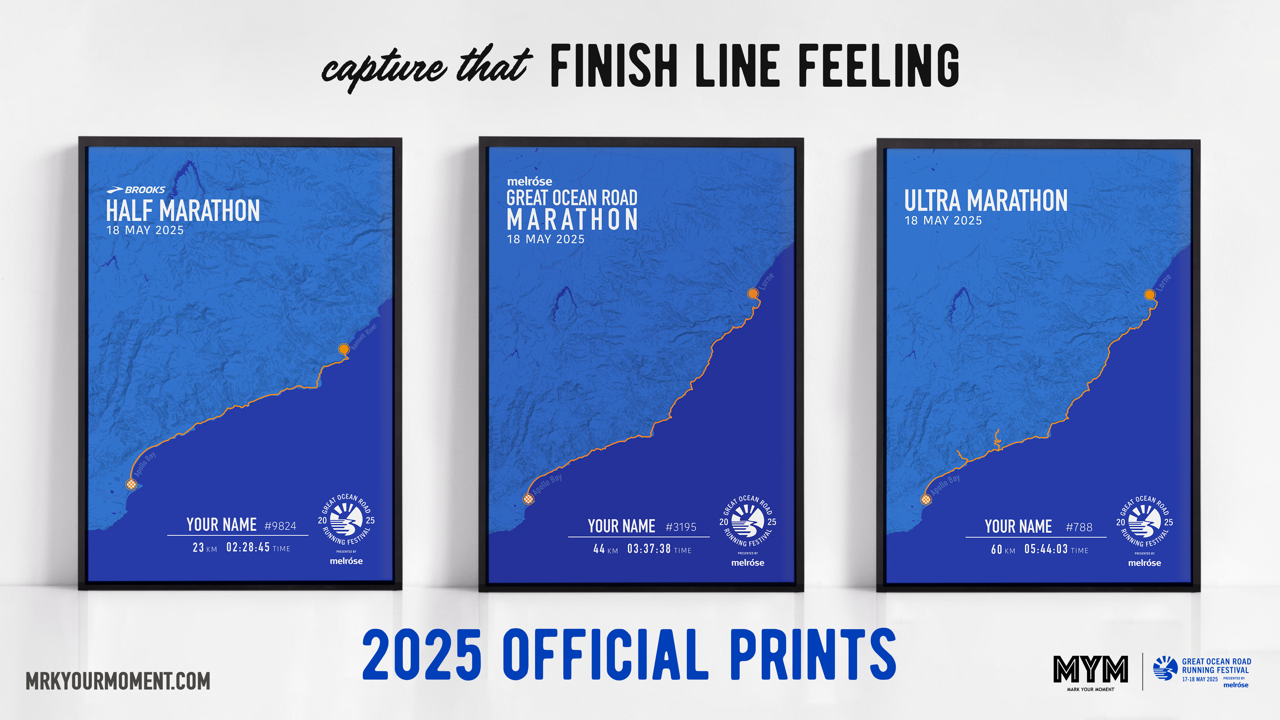 Mark Your Moment Official 2025 Great Ocean Road Running Festival Prints for the Marathon, Half Marathon and Ultra Marathon
