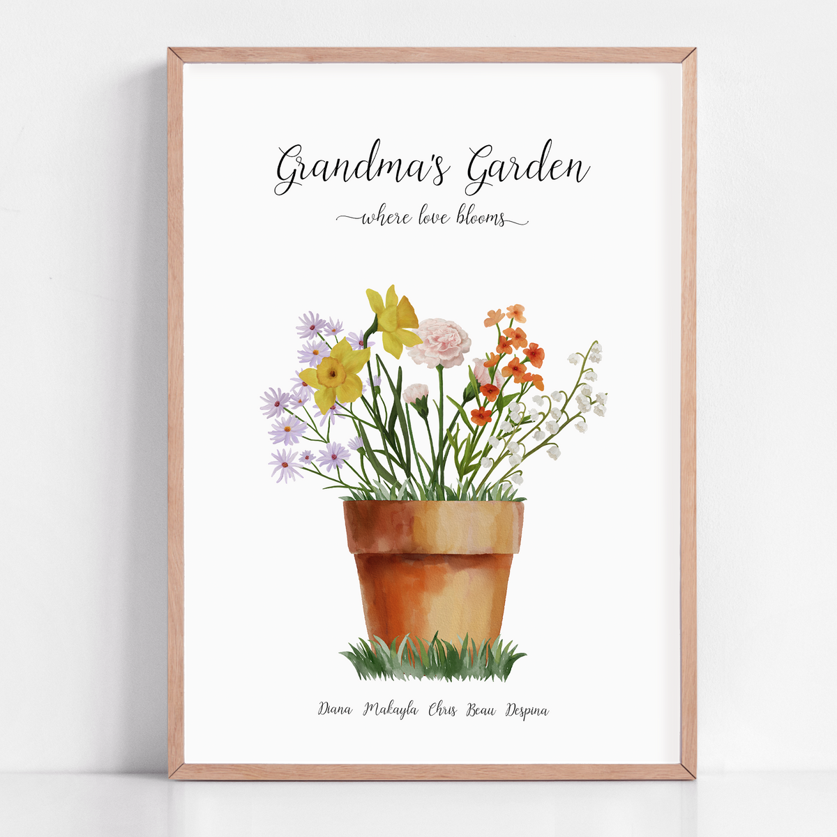 Grandma's Garden Flower Pot Gift with birth month flowers of grandchildren