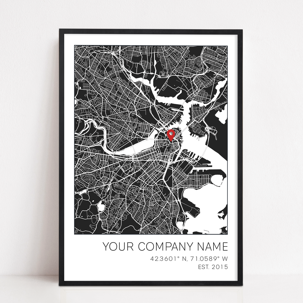 company anniversary prints custom map and text