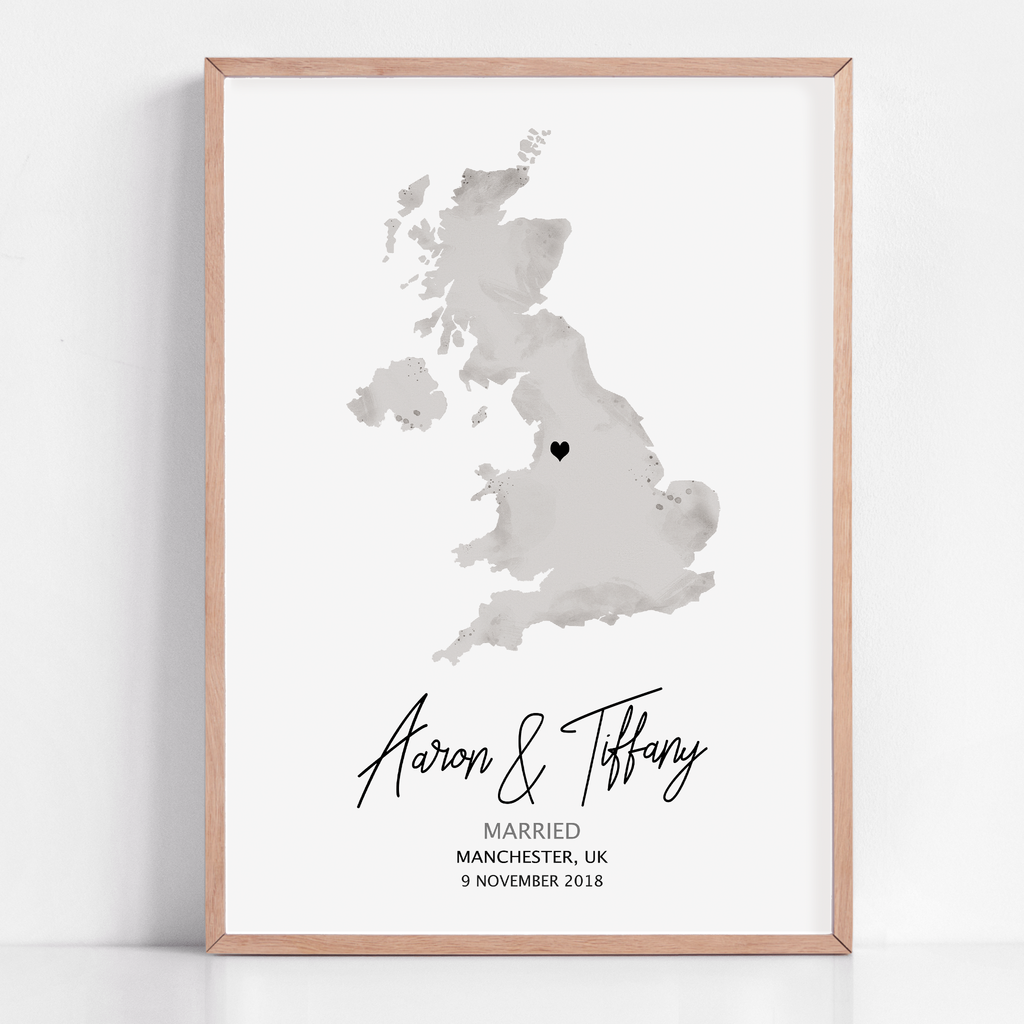wedding prints watercolour map personalized with text