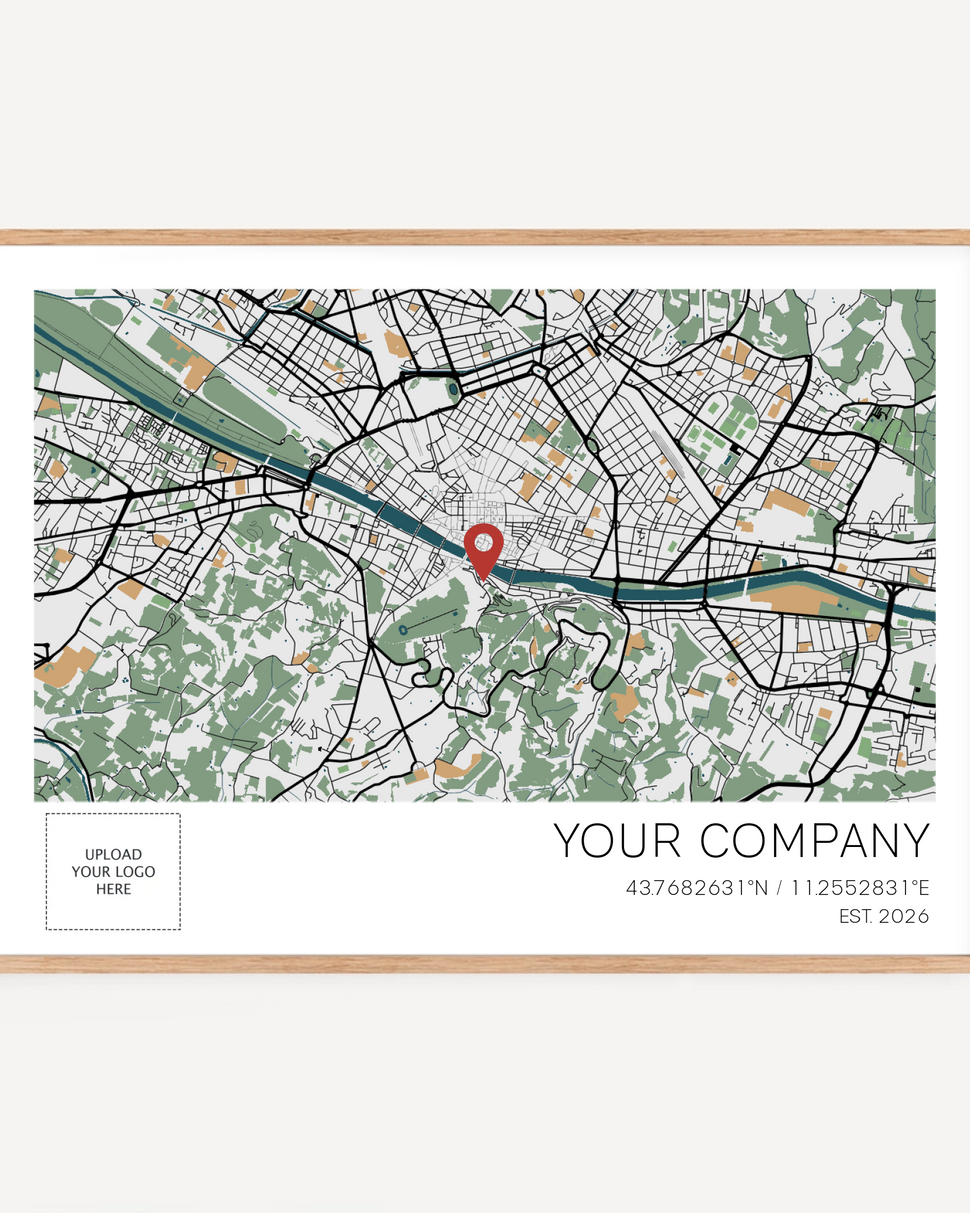 Personalised business anniversary map print celebrating where the company began