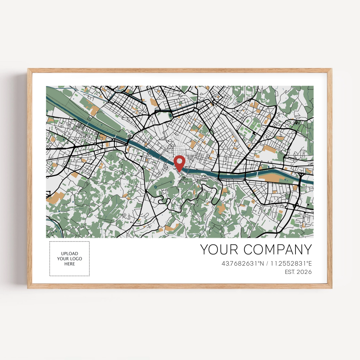 Personalised business anniversary map print celebrating where the company began