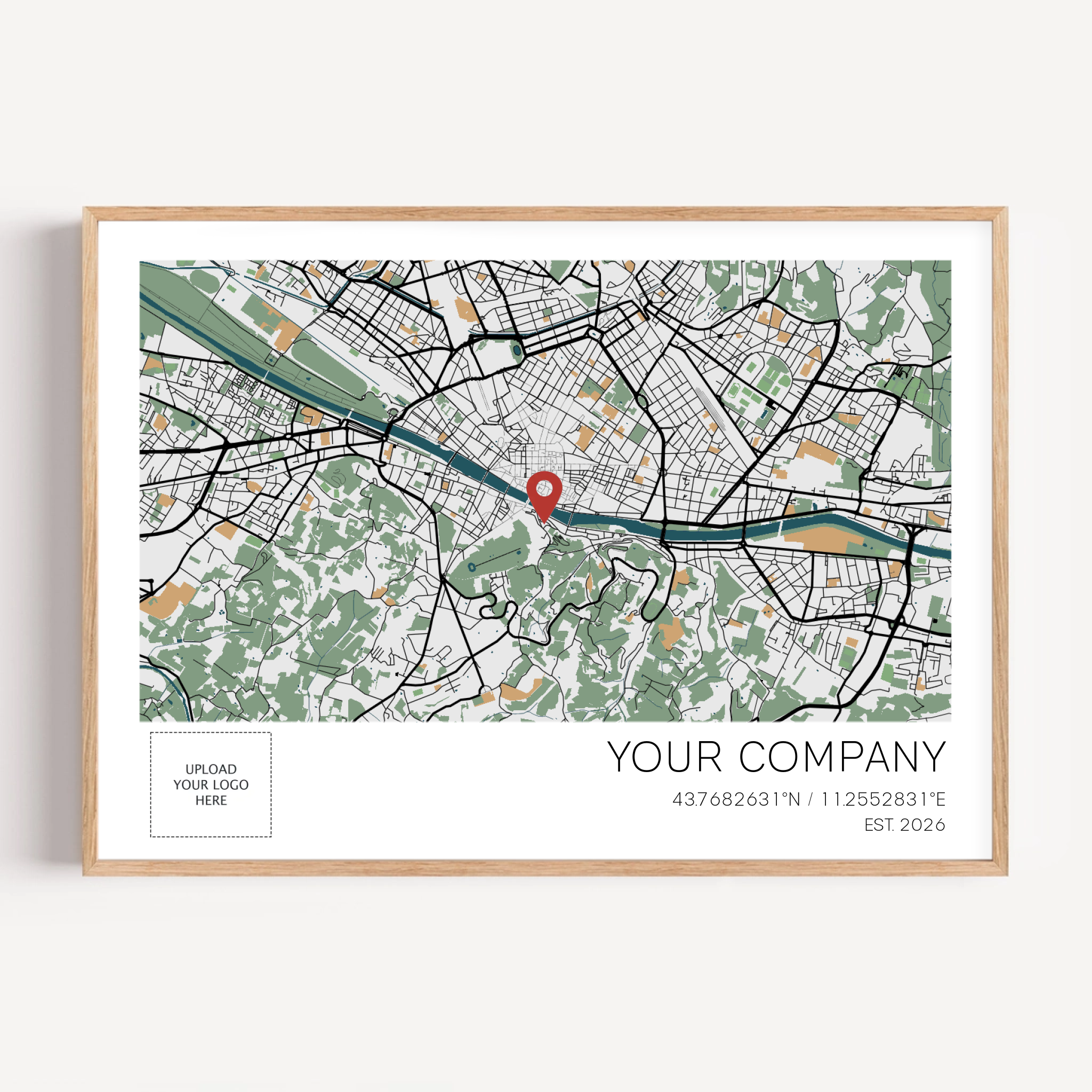 Personalised business anniversary map print celebrating where the company began