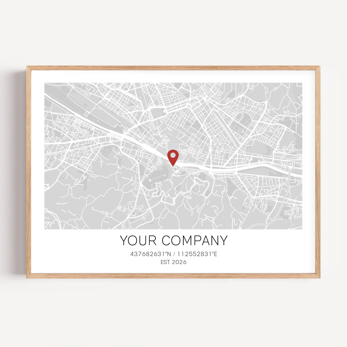 Company anniversary map print personalised with logo and founding year