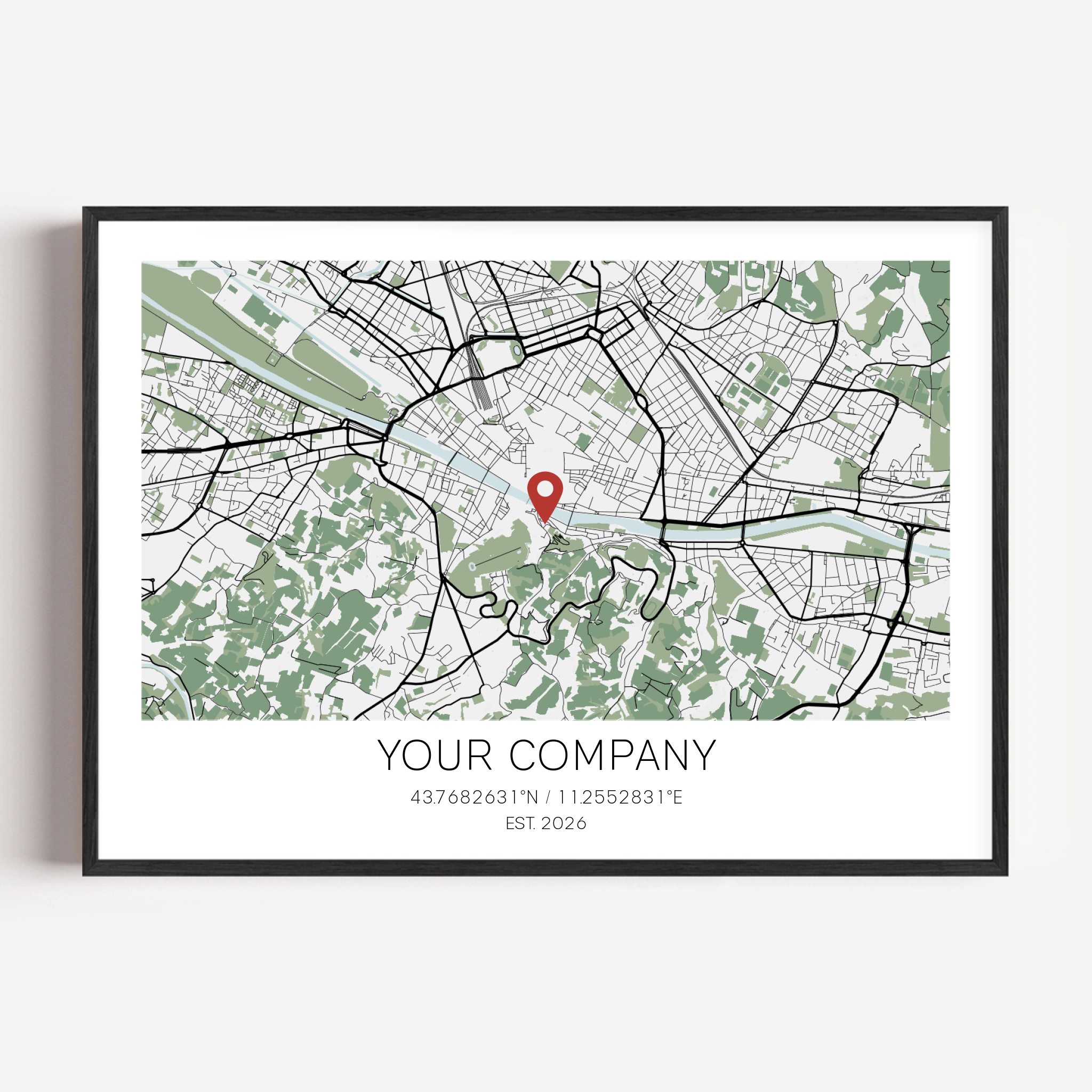 Personalised company anniversary artwork showcasing where the business started