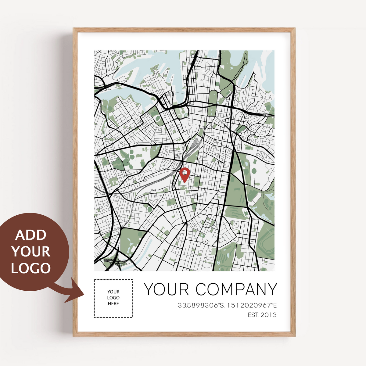 Custom map print celebrating the launch location of a new business