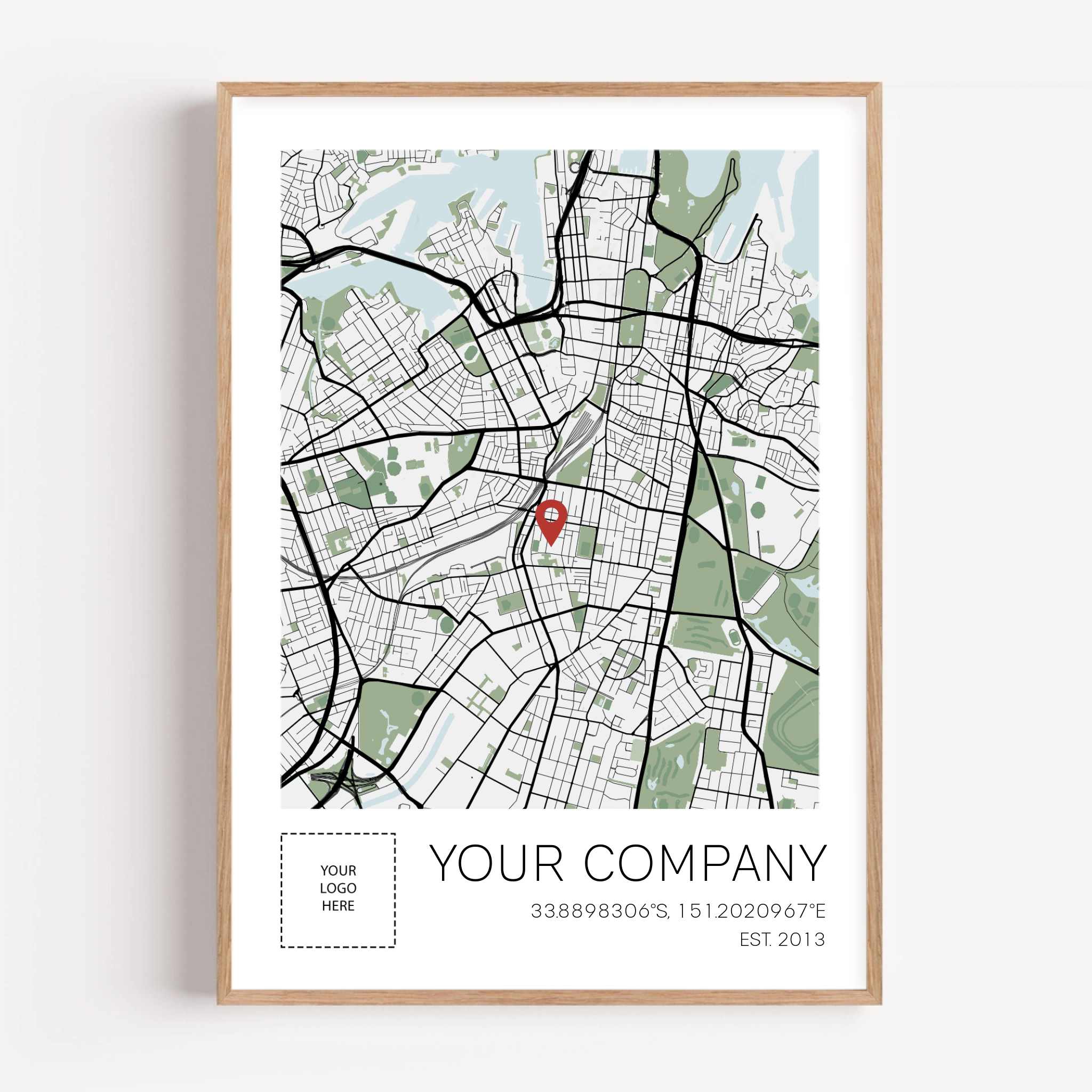 Business location map print celebrating a company milestone anniversary