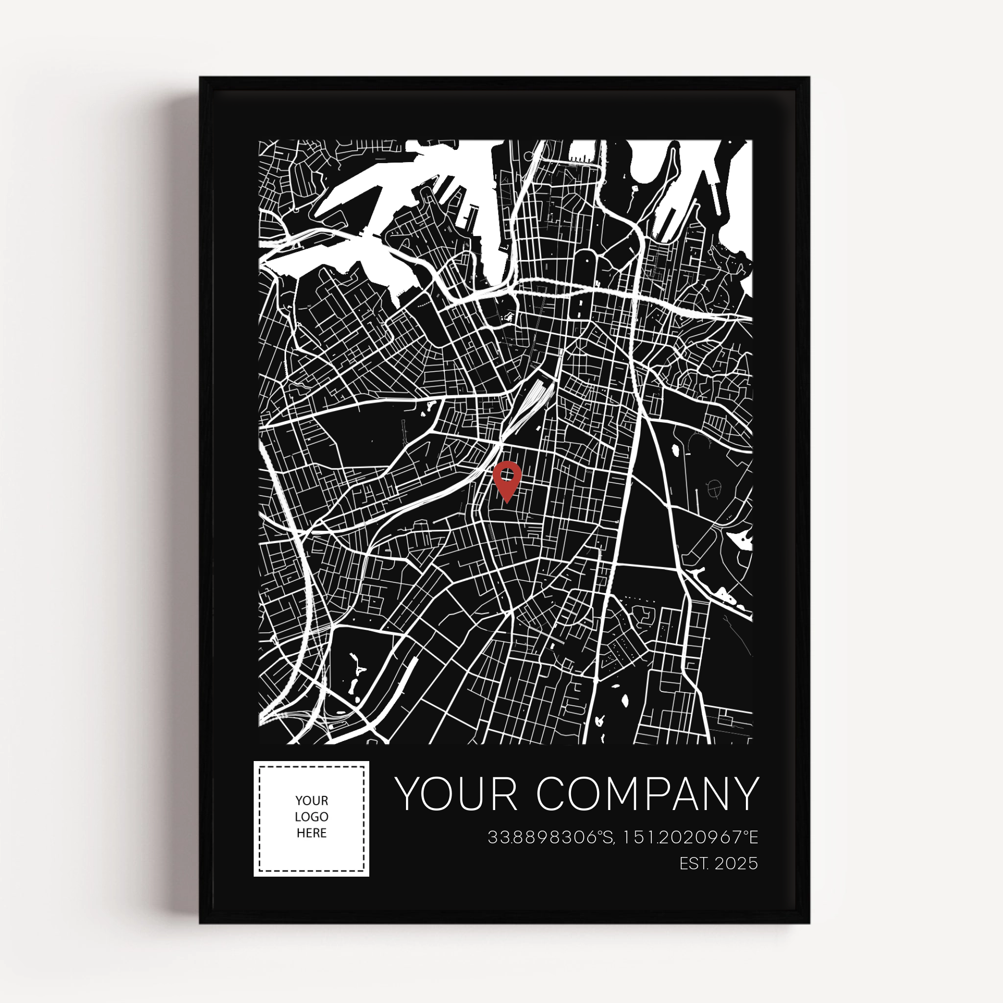 Custom company map print designed as a meaningful business anniversary gift