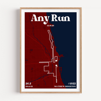 Any Marathon or Run course map print poster custom with the course, runner's name and bib number.