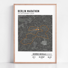 Custom Berlin Marathon map poster displaying the iconic race route, personalized with GPX data and designed as a keepsake for marathon finishers and runners.