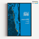 Framed Gold Coast Half Marathon 2026 personalised artwork displayed on a wall as home decor.