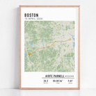 Boston Marathon route custom map print with custom stats and runner gift name