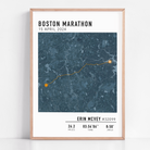 Boston Marathon custom map print with custom stats and runner gift name