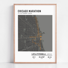 Custom Chicago Marathon map poster showcasing the iconic race route, personalized with GPX data. Ideal keepsake or Chicago Marathon route gift for finishers and runners to celebrate their race achievements.