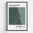 Custom Chicago Marathon map poster showcasing the iconic race route, personalized with GPX data. Ideal keepsake or Chicago Marathon route gift for finishers and runners to celebrate their race achievements.