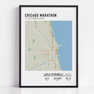 Custom Chicago Marathon map poster showcasing the iconic race route, personalized with GPX data. Ideal keepsake or Chicago Marathon route gift for finishers and runners to celebrate their race achievements.