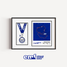 Official Edinburgh 10k medal display frame with a blue background and official logo, designed with a custom route map and a dedicated aperture to mount your finisher's medal.