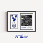 An EMF medal display frame featuring a personalised half marathon photo print alongside a dedicated slot to showcase the official finisher medal.