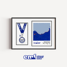 Official Edinburgh Marathon medal display frame with a blue background and official logo, designed with a custom route map and a dedicated aperture to mount your finisher's medal.