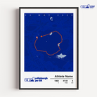 Official Edinburgh 5k commemorative print with a blue background and official event logo, featuring a detailed custom map of the 5k route to celebrate your speed and success.