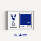 Official Edinburgh 5k medal display frame featuring a blue background and official logo, designed with a custom route map and a dedicated aperture to mount your 5k finisher's medal.