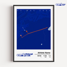 Official Edinburgh Marathon Junior 1.5k commemorative print featuring a vibrant blue background and the official event logo, showcasing a detailed custom route map to celebrate their fantastic running achievement.