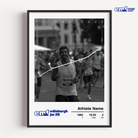 A vibrant framed Edinburgh Marathon photo print celebrating a junior runner’s 2k achievement with the event course map, a race photo and personalised finish details.