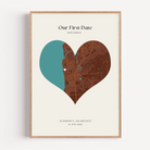 Personalized Our First Date map print showing custom romantic location in elegant minimalist wall art design
