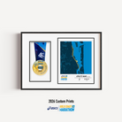 ASICS Gold Coast Marathon Medal Display Frame showing a custom 10km course print with the official course map and personalised details, presented beside a mounted finisher medal in a premium black frame.
