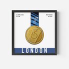Custom London Marathon Medal DIsplay Frame with stats, date and time