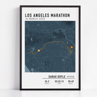 Los Angeles Marathon Map Print Gift for Runners Post Race Gift, framed LA marathon route print with custom statistics and time