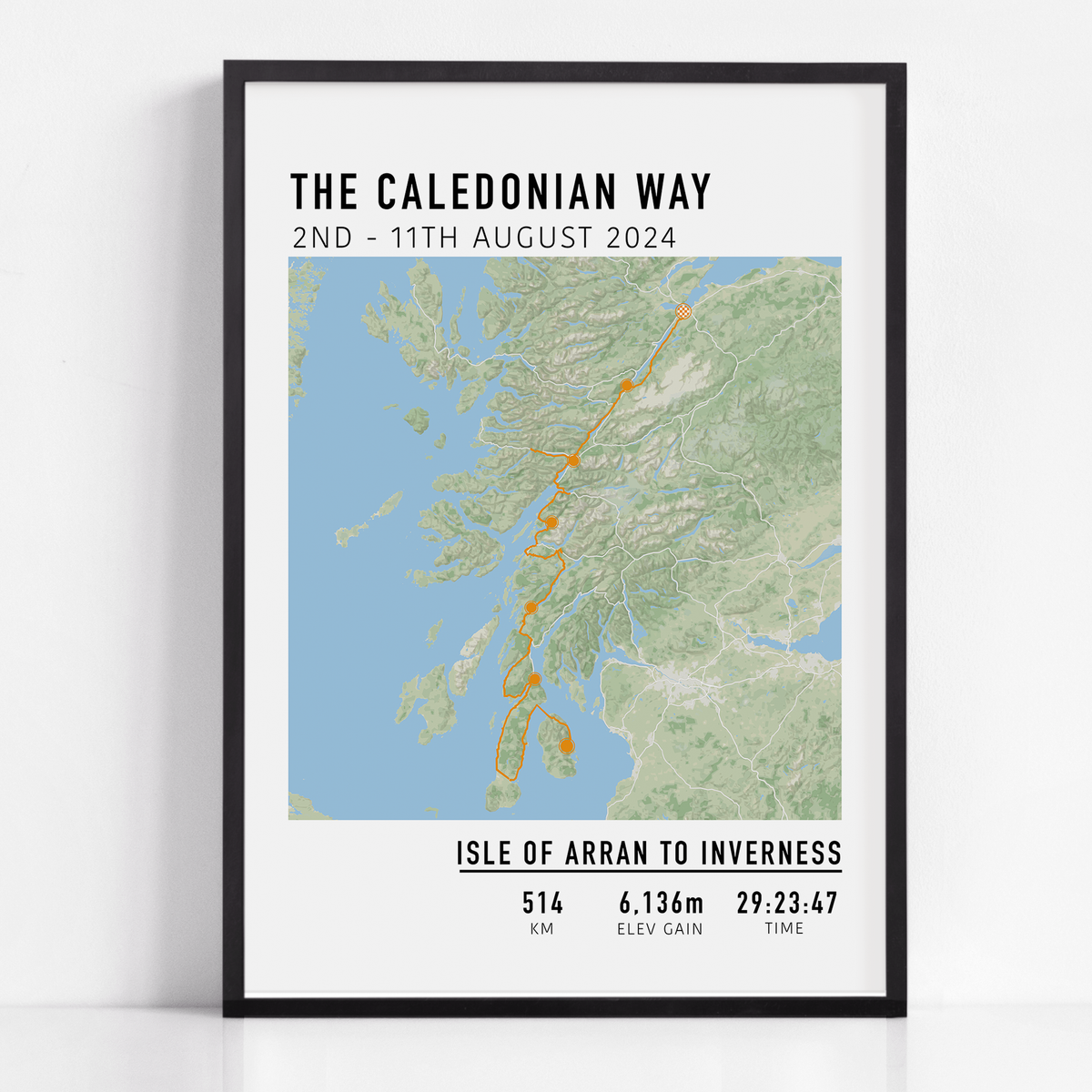 Personalized multi-day cycling map print featuring a custom route, elevation profile, and key milestones. Perfect gift for cyclists to commemorate epic bike tours, endurance rides, and cycling adventures.