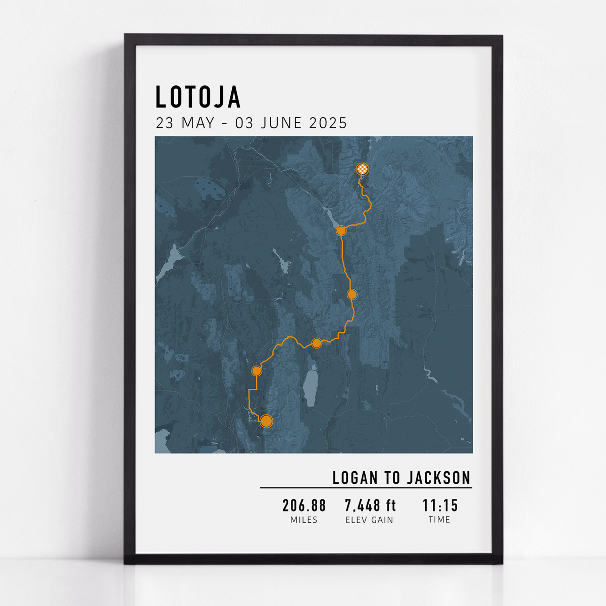 "Personalized multi-day cycling map print featuring a custom route, elevation profile, and key milestones. Perfect gift for cyclists to commemorate epic bike tours, endurance rides, and cycling adventures.