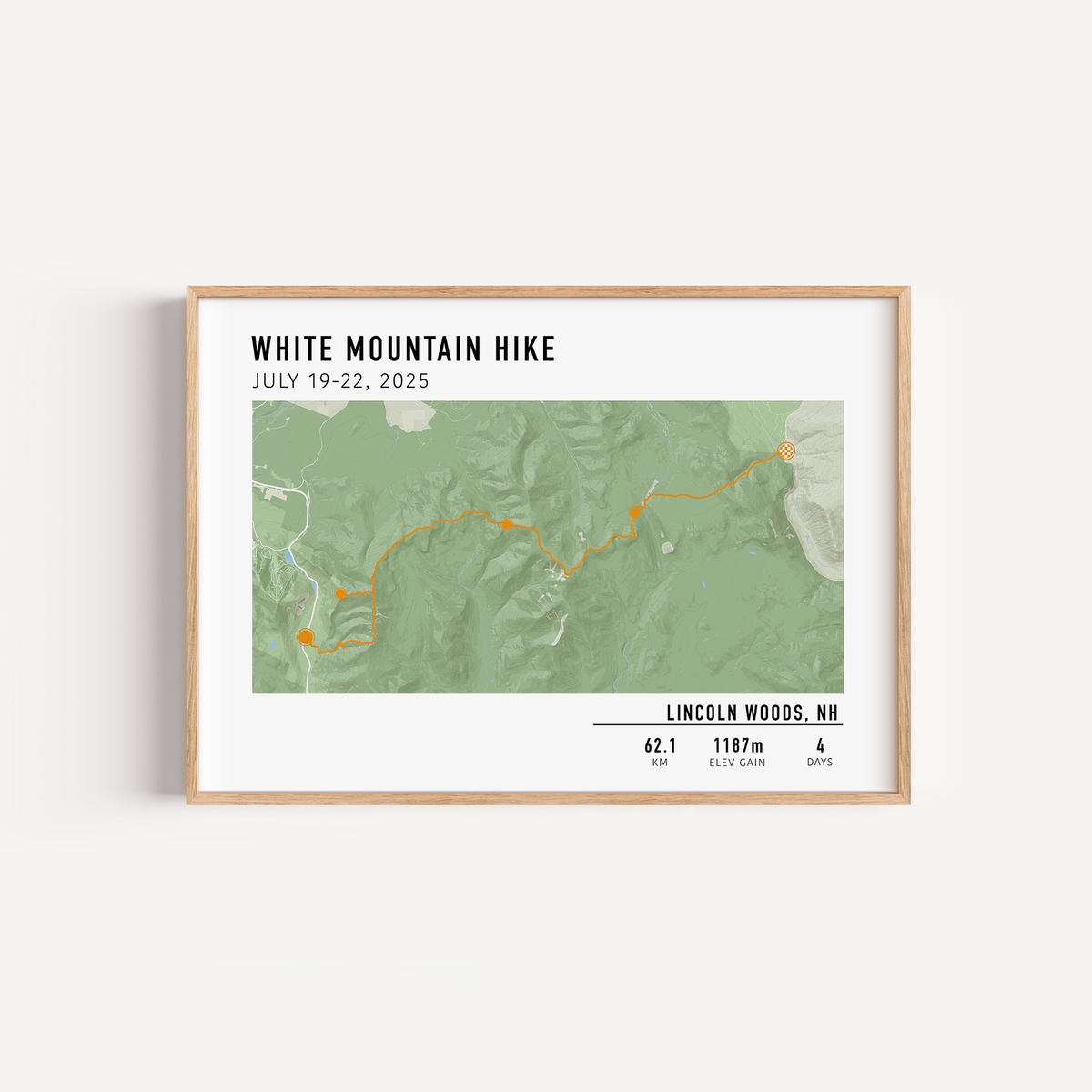 Custom hiking poster for multi-day trek with detailed route and stats