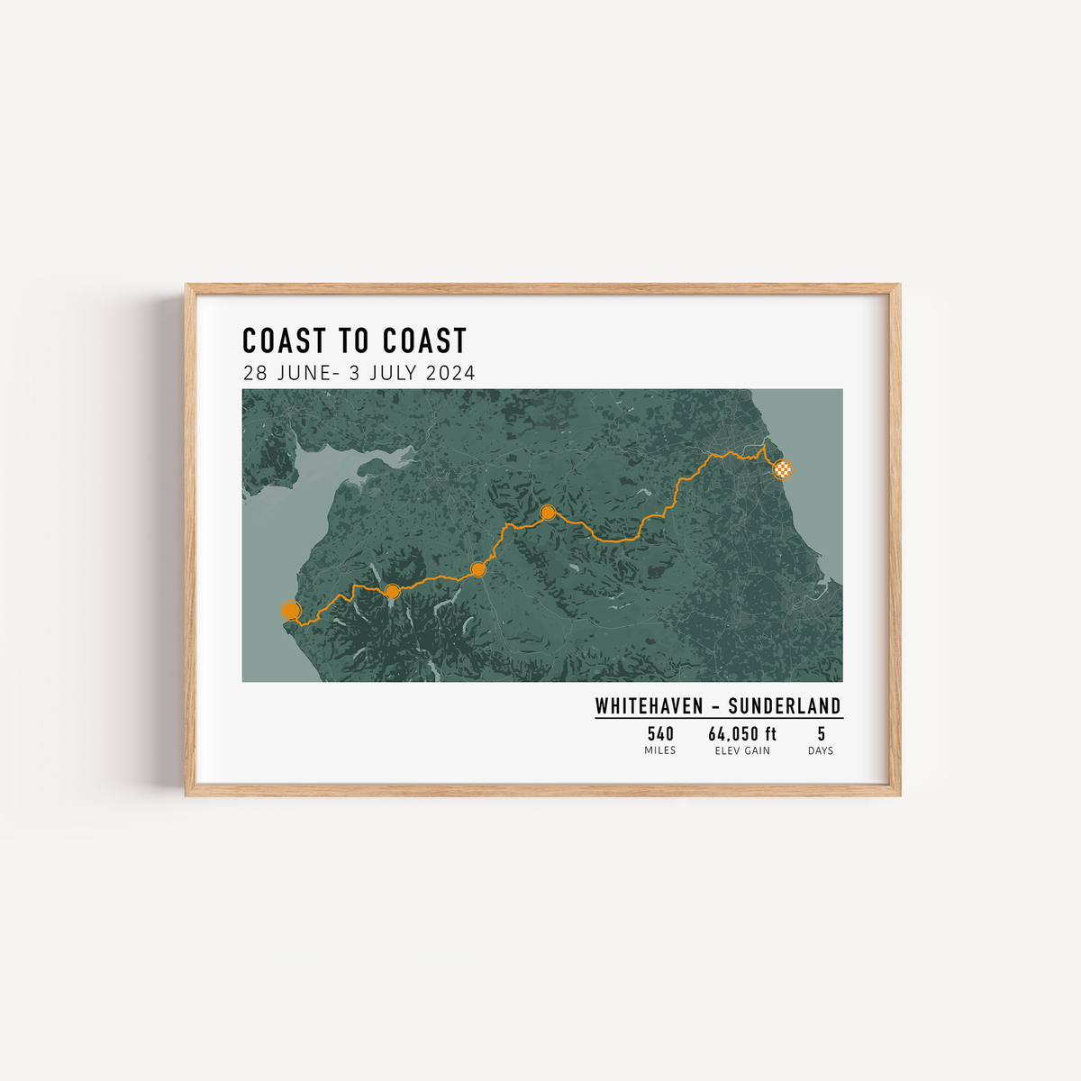 Custom hiking poster for multi-day trek with detailed route and stats