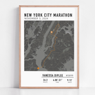 Custom New York City Marathon map poster showcasing the legendary race route, personalized with GPX data. Ideal NYC Marathon route gift or keepsake for finishers and runners celebrating their achievements.