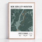 Custom New York City Marathon map poster showcasing the legendary race route, personalized with GPX data. Ideal NYC Marathon route gift or keepsake for finishers and runners celebrating their achievements.