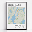 Custom New York City Marathon map poster showcasing the legendary race route, personalized with GPX data. Ideal NYC Marathon route gift or keepsake for finishers and runners celebrating their achievements.