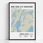 Custom New York City Marathon map poster showcasing the legendary race route, personalized with GPX data. Ideal NYC Marathon route gift or keepsake for finishers and runners celebrating their achievements.