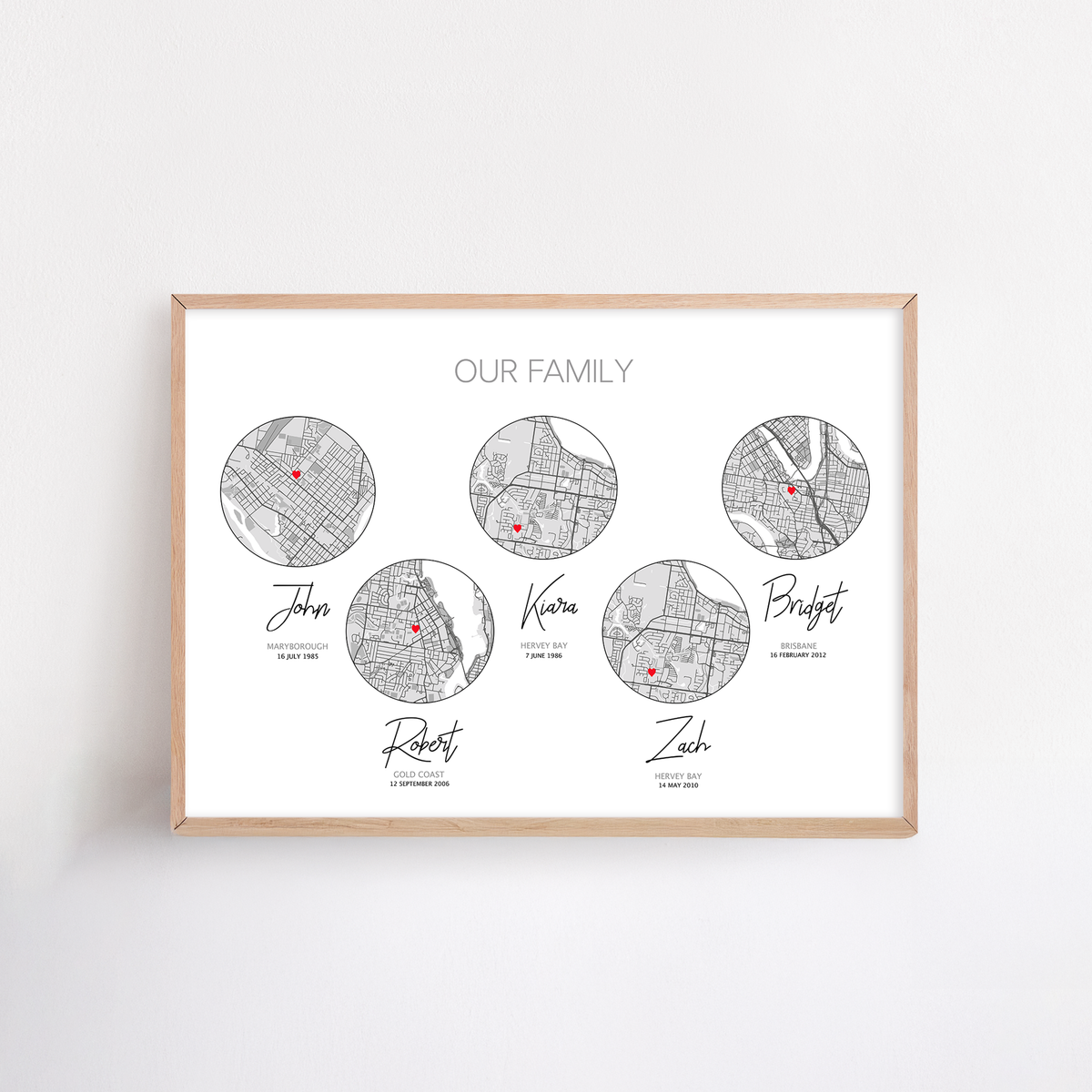 our family print family tree birth print framed with custom maps