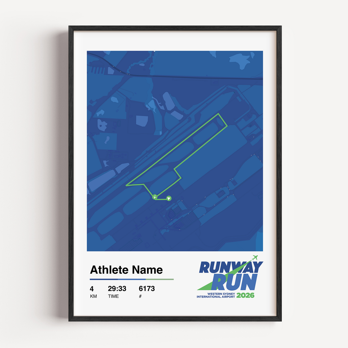 Runway Run Custom 4km  Frame for the Western Sydney International Airport
Runway Run or Walk. Custom with participant statistics
