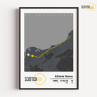 Custom Scottish 10K race print in a stylish grey theme displaying the official Musselburgh route map, runner name, bib number, and official finish time.