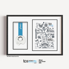 Official Sydney Marathon 2026 Sydney Icons white medal display frame with space for your race medal, featuring iconic Sydney landmarks, the course map, personalised bib number, finish time and runner name.