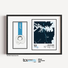 Official Sydney Marathon 2026 personalised medal display frame with space to display your race medal, featuring a custom light print design with the course map, event branding, bib number, finish time and runner name.