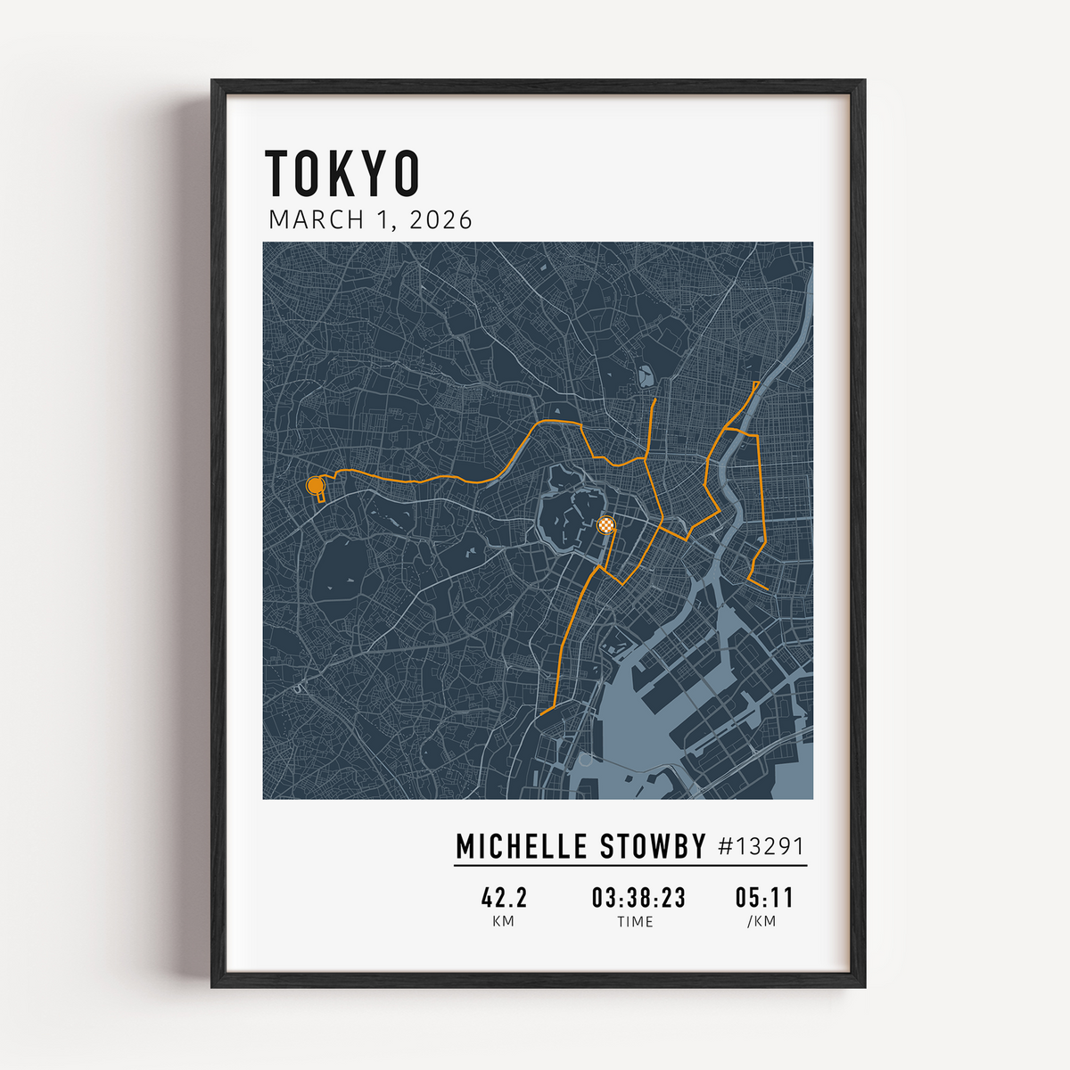 Tokyo Marathon 2025 route custom print with runner name and statistics runner gift