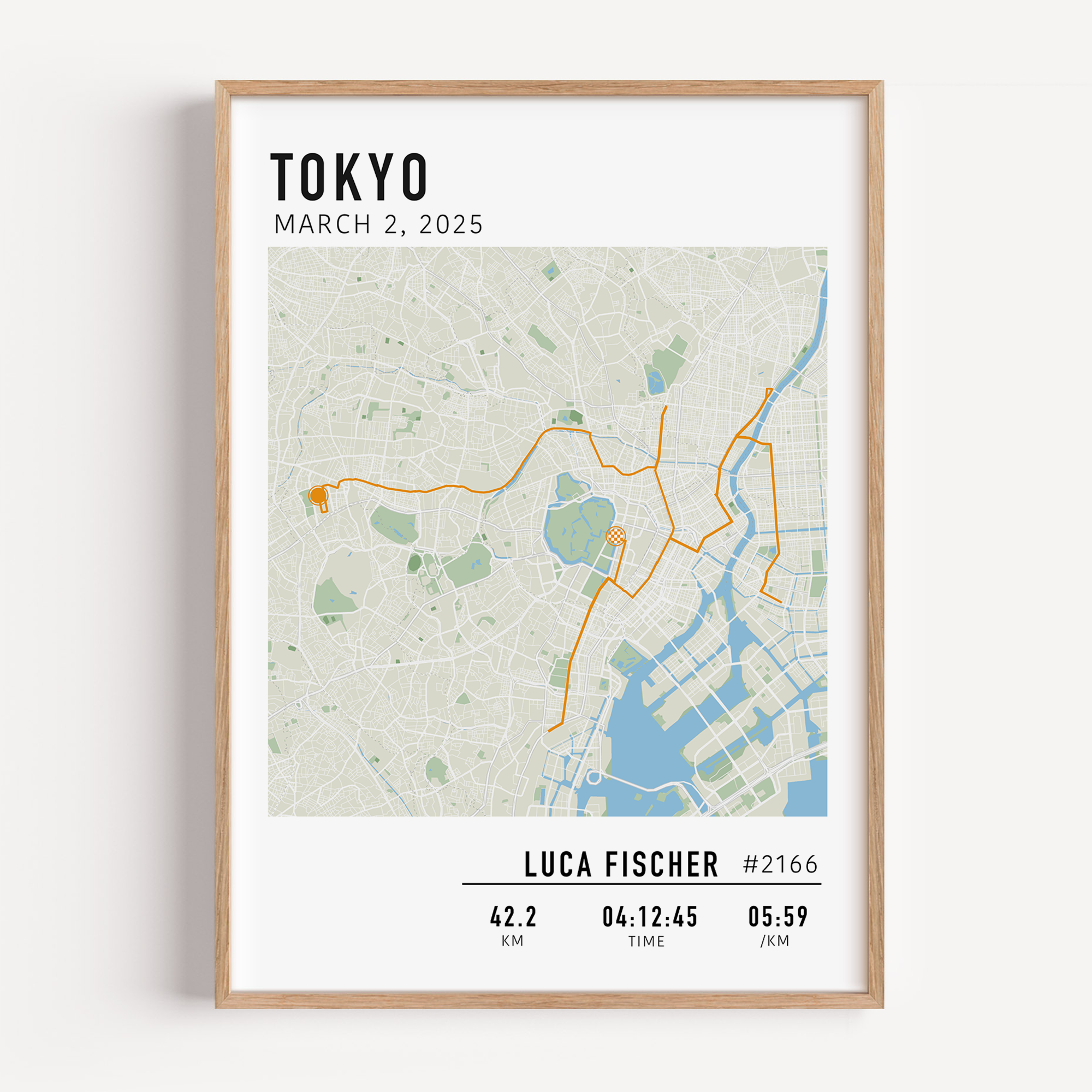 Tokyo Marathon 2025 route custom print with runner name and statistics runner gift