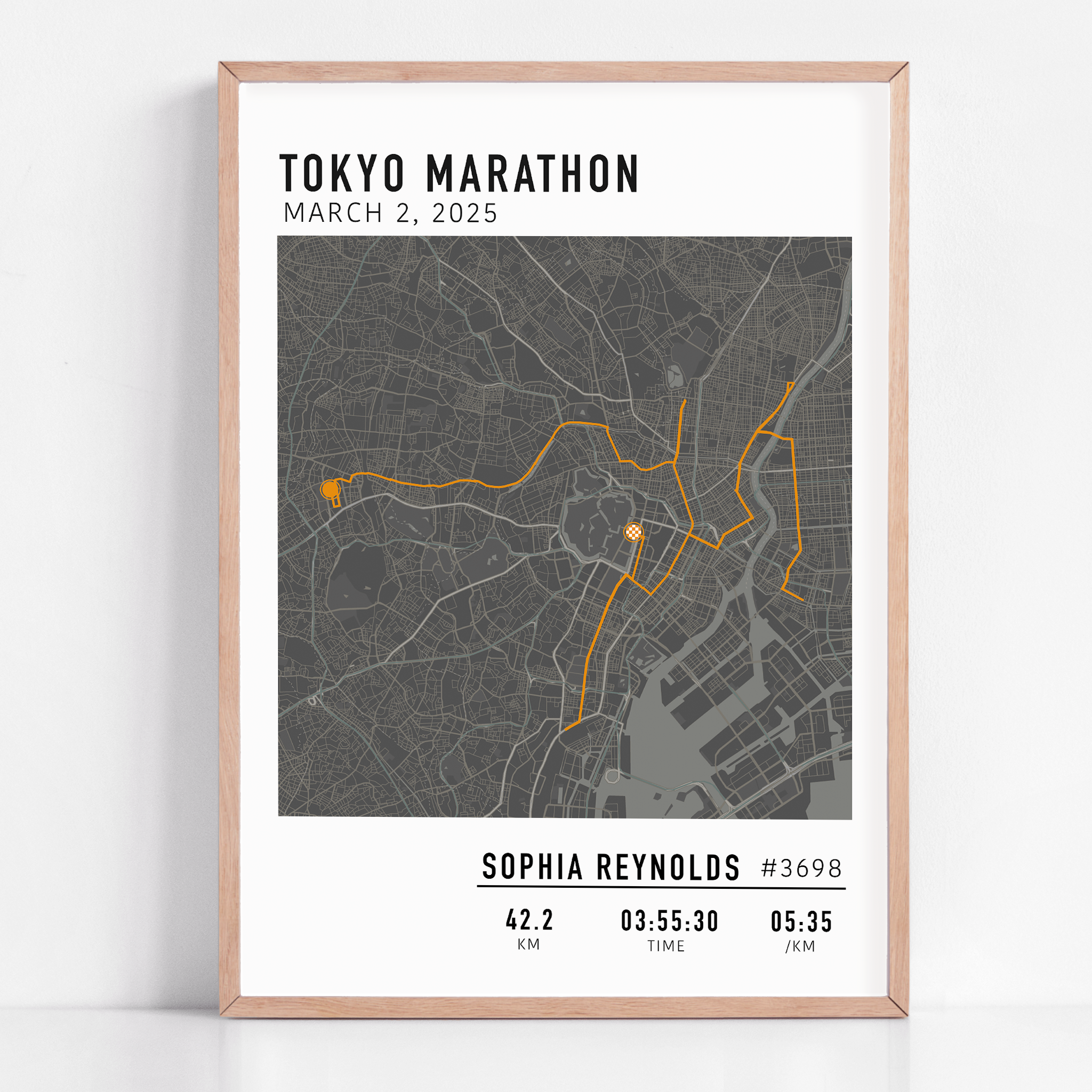 Tokyo Marathon 2025 route custom print with runner name and statistics runner gift